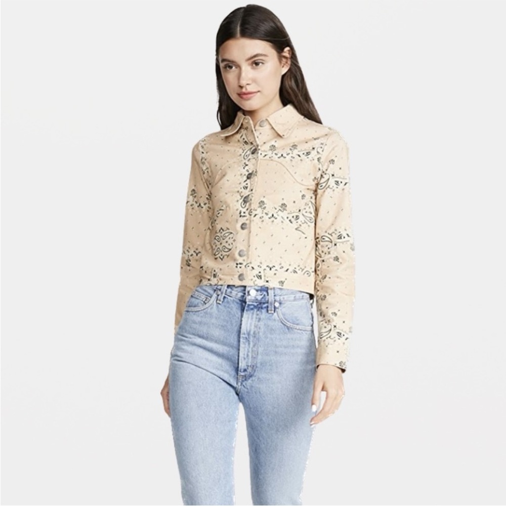 Miaou Alex Bandana Print cropped denim jacket